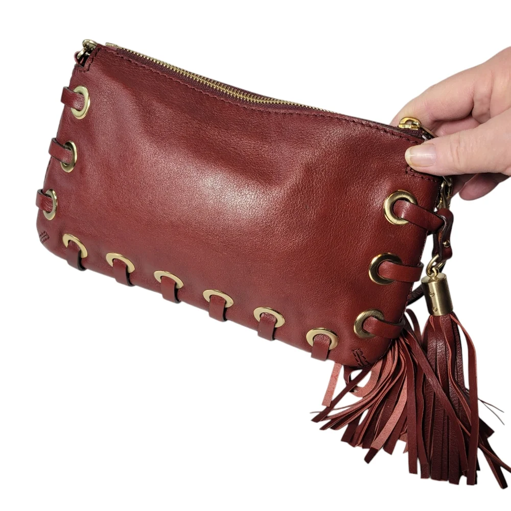 Michael Kors red leather clutch with grommets and tassels - Picture 4 of 8